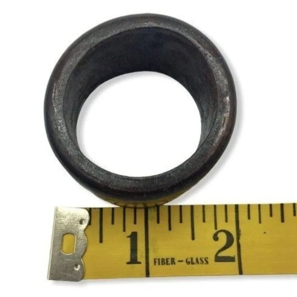 Mid Century Modern Set of 5 Beveled Carved Wood Napkin Rings Round Brown Vintage